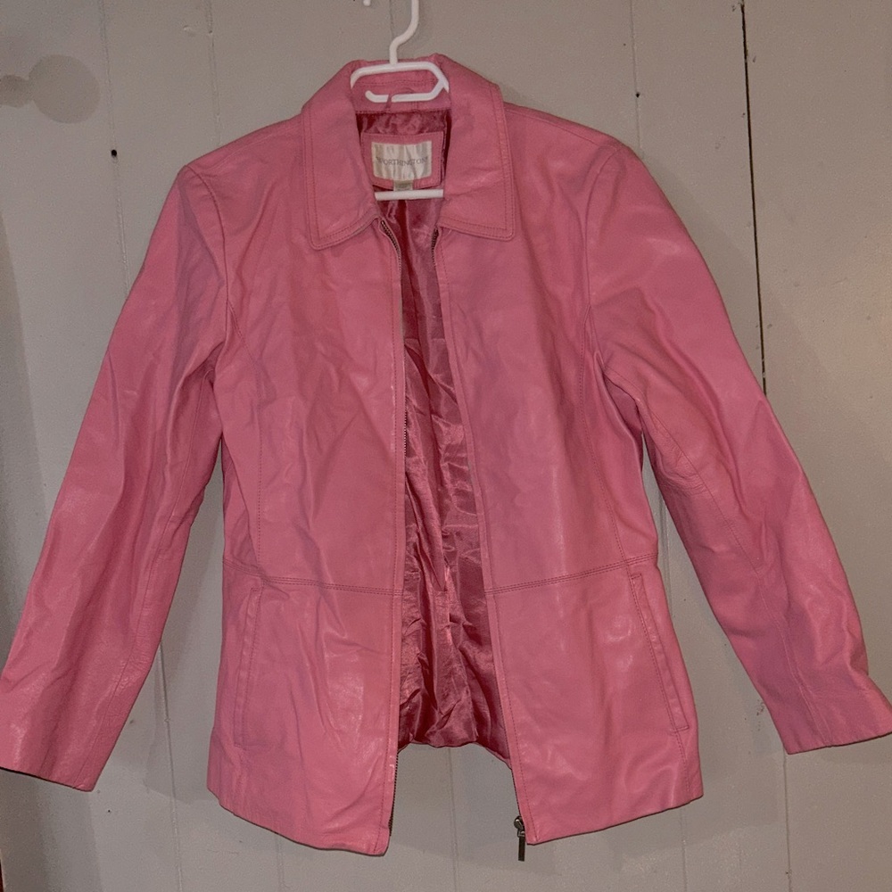 Worthington baby pink leather jacket size small